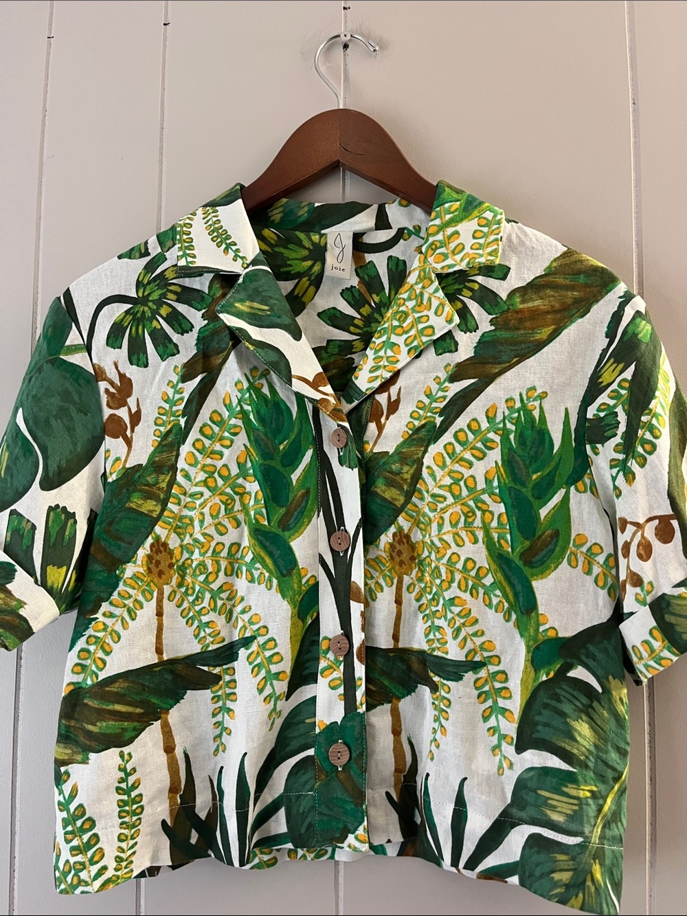 Tropical Leaf Button-Front Camp Shirt - Green & White - Picture 3 of 16
